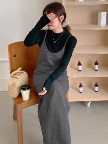 DAZY Women's Solid Color Long Casual Sleeveless Sweater Dress For Fall & Winter