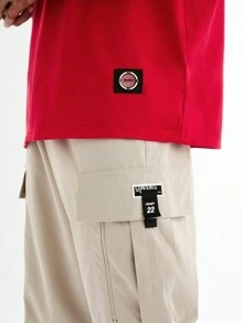 Manfinity VCAY Men's Casual Loose Fit Solid Color English Graphic Print Short Sleeve T-Shirt - Red - View 4