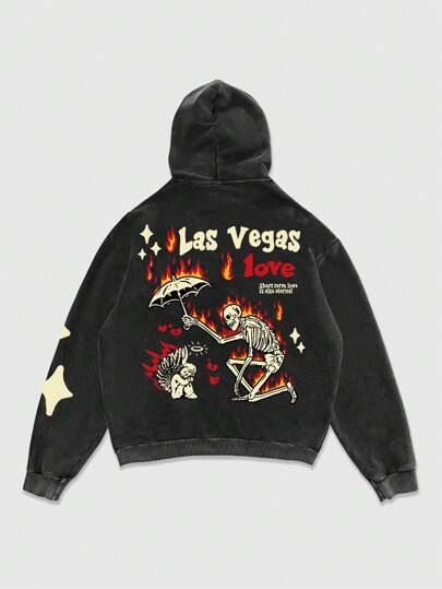 Street Life Men's Skeleton Print Casual Everyday Hoodie, School