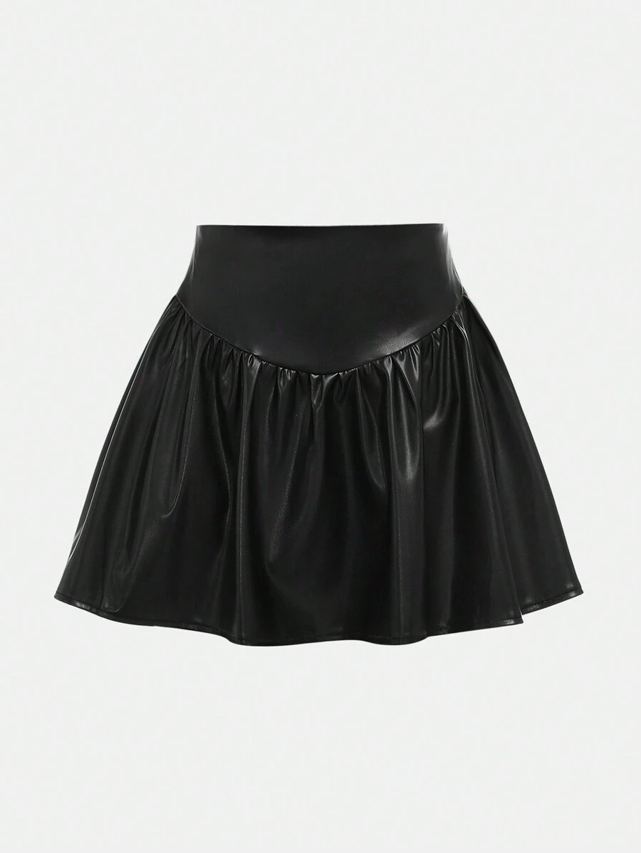 SHEIN Váy mini đơn giản, dễ mặc, phong cách Halloween, chất liệu da giả Gothic, lưng chữ V, dành cho nữ tuổi teen - màu đen - Xem 1