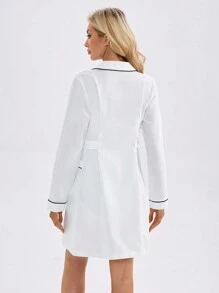 TaskEZ Chaqueta de uniforme tipo filipina de manga larga con ribete contrastante