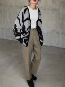 FRIFUL Áo khoác cardigan dáng rộng trễ vai phối màu cho nữ, trang phục thường ngày mùa thu đông, áo dài tay, quần áo nữ mùa thu - Nhiều màu - Xem 2