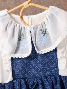 Korean Style Ruffled Collar Dress - Blue - View 3