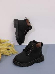 Fashionable Casual Children Unisex Boys' Winter Side Zipper Ankle Boots - Black - View 4