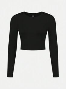 SHEIN EZwear 3 件装休闲条纹迷彩设计圆领长袖短款上衣 T 恤女款，适合秋季 - 彩色 - 查看 3