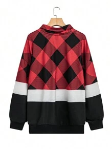 SHEIN LUNE Plus Size Women Color Block Printed Casual Long Sleeve Sweatshirt - Multicolor - View 2