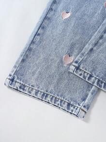 SHEIN Conjunto de ropa informal de 3 piezas para niña preadolescente, estilo Y2K, con camiseta de tirantes con bordado de corazón a juego con camisa y jeans