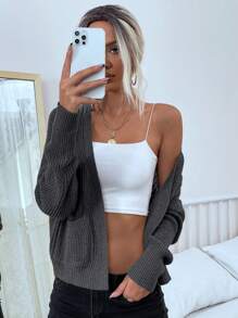 EMERY ROSE Áo len cardigan nữ màu trơn đơn giản, áo dài tay - Màu xám đen - Xem 6