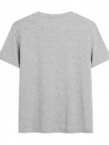 INAWLY Plus Size Curved Letter & Rugby Ball Print Round Neck T-Shirt - Light Grey - View 2