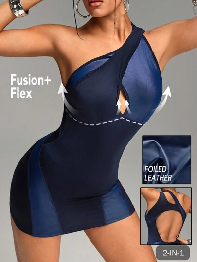 Innovista 女士不对称仿皮3D剪裁运动连衣裙，网球毕业礼服，优雅性感服饰，日常休闲及运动装，网球女装，深蓝色紧身连衣裙，优雅连衣裙，女士连衣裙，音乐节，女士秋季清爽浅蓝色服装