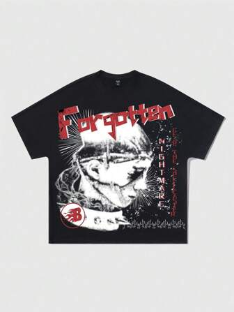 Grunge Punk Herren Retro Streetwear Grafik bedrucktes Loose Fit Kurzarm T-Shirt, Sommer, Schule