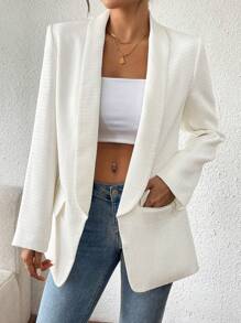 Chiquease Blazer abierto de tweed grueso para mujer - Beis - Ver 6