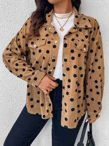 SHEIN Frenchy 大码休闲豹纹灯芯绒工装夹克 - 彩色 - 查看 1