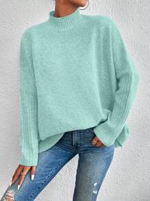 RueChic Women's Mock Neck Batwing Sleeve Sweater - Cadet Blue - View 4