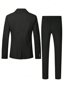 Calvornis Áo khoác blazer đen dài tay cài nút cổ bẻ cho nam và quần âu công sở ôm vừa vặn - màu đen - Xem 2