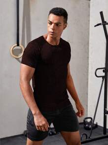 Manfinity Sport Corelite Boyfriend Style Men Reflective Detail Marled Top-Stitching Raglan Sleeve Sports Tee Workout Tops