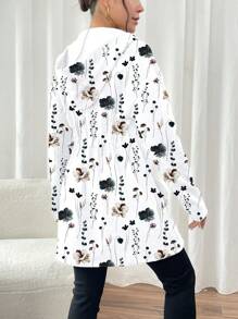 SHEIN LUNE Damen Jacke mit durchgehendem Reißverschluss, ganzflächigem Blumen Muster, Kapuze, Lässig-Stil