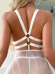 2pcs Women Sexy Lace Panel Nightgown Set - White - View 2