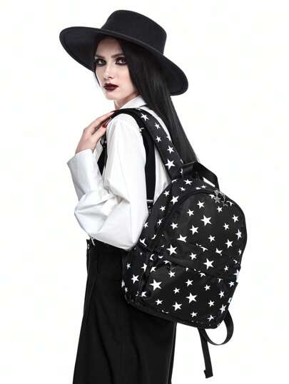 Goth Black Pentagram Print Multi-Function Fashion Backpack For Women