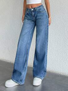 EURMUSE 100% 纯棉女式中度洗水妈妈款牛仔裤