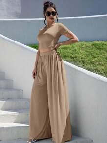 SHEIN Essnce Summer Two Pieces Outfit - Mocha Brown - View 5