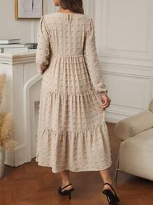 SHEIN 圆点荷叶边下摆长袖连衣裙，孕妇装