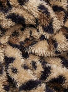 Allurite 大码豹纹毛绒长袖夹克，秋冬 - 棕色 - 查看 7