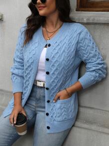 Plus Size Enfärgad främre knapp långärmad casual topp, för vintern