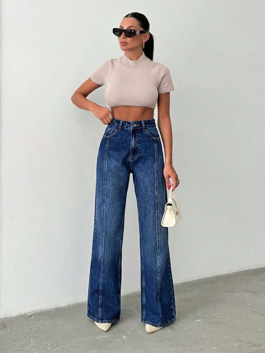 EURMUSE Quần Jeans Ống Loe Denim 100% Cotton Cho Nữ, Giặt Trung Bình, May Chi Tiết - Rửa trung bình - Xem 1