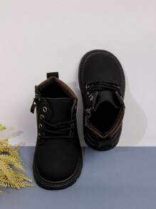 Fashionable Casual Children Unisex Boys' Winter Side Zipper Ankle Boots - Black - View 3