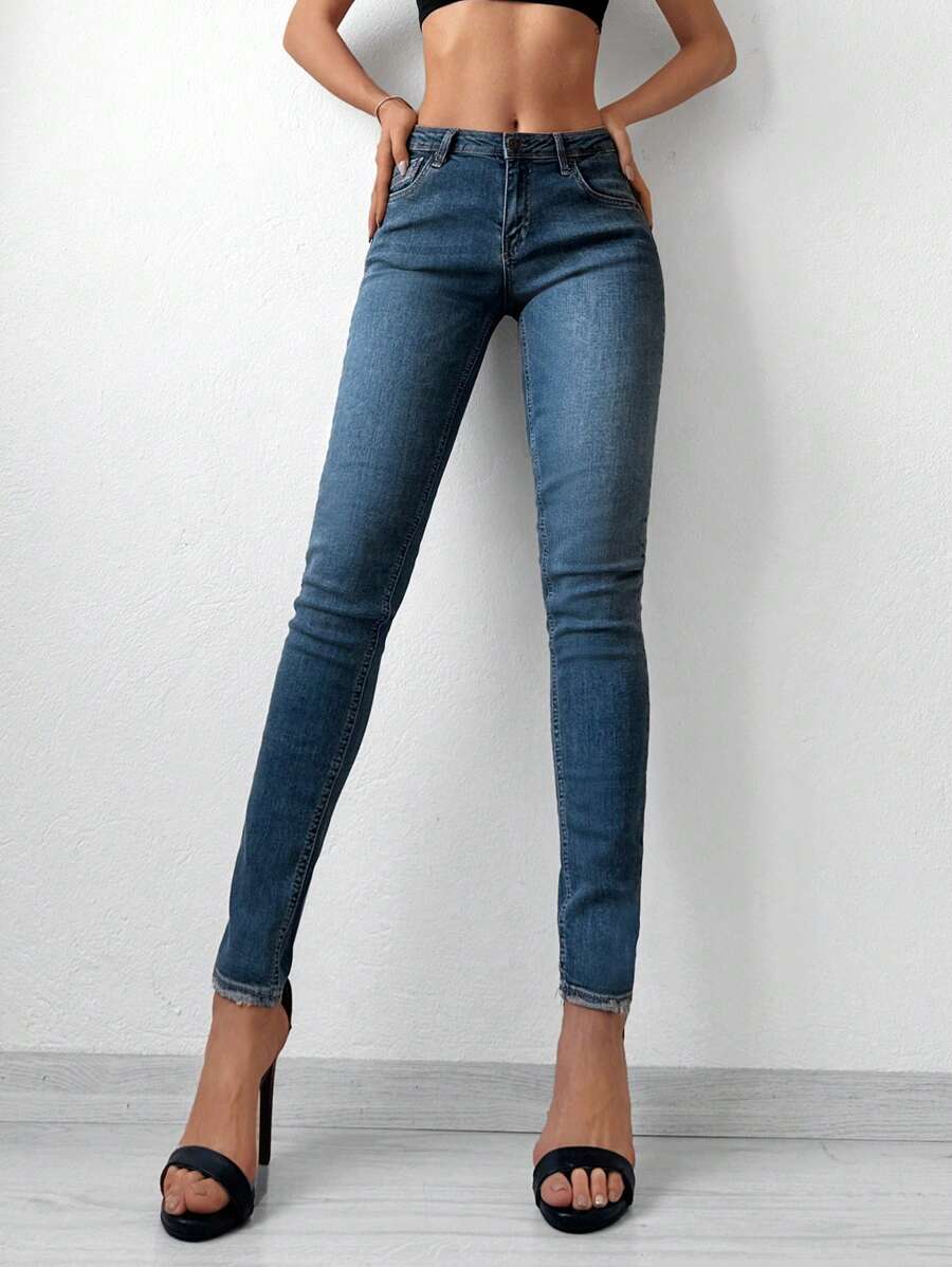EURMUSE Slant Pocket Skinny Jeans - Dark Wash - View 1