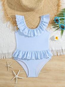 Young Girls Swimsuit/Random Stripe/Girls/Ruffle/One-Piece Swimwear - Multicolor - View 1