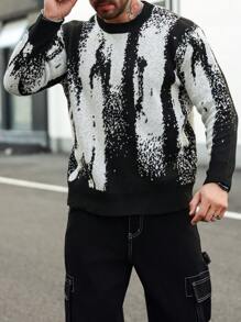Manfinity LEGND Plus Size Men's Crew Neck Allover Print Long Sleeve Casual Loose Comfortable Fashionable Sweater