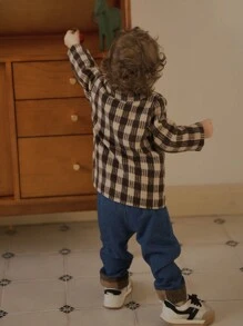 SHEIN Toddler Plaid Pattern Woolen Casual Jacket - Multicolor - View 7