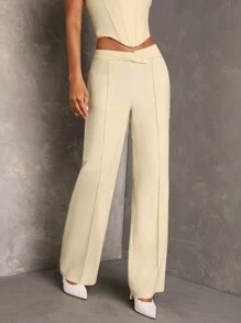 SHEIN BAE Pantalones cargo de pierna ancha con pretina asimétrica, pantalones casuales de verano para mujer