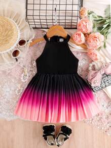 SHEIN 夏季寶貝女孩優雅簡約漸層裙 - 黑色 - 查看 1