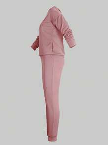 Nuevo conjunto de ropa de otoño para mujer, camisa de cuello redondo de manga larga lisa con bolsillos y pantalones casuales con bolsillos, conjunto de chándal informal y pantalones para exteriores, conjunto de dos piezas para mujer