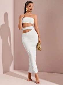 SHEIN BAE Robe moulante bandage ajourée sexy de couleur unie pour femmes, robe de cocktail, soirée, rendez-vous au printemps et en été pour boîte de nuit
