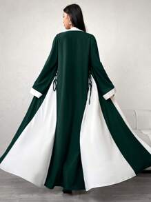 Yasmyna Ladies Solid Color Patchwork Long Sleeve Drawstring Loose Abaya, Casual,Modest Maxi Length Robe, Spring/Summer - Dark Green - View 2