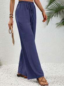 SHEIN LUNE Pantalones casuales de unicolor con cordón y bolsillos, talla 7/8 - 9/10
