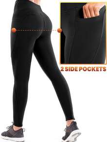 Trioutop Thermal Lined Leggings Women Winter Thermal Leggings With Pockets For Women Warm High Waist Yoga Pants - Black - View 2