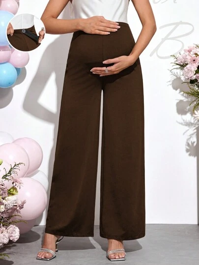Loomaby Loose, Fashionable, Casual And Simple Maternity Straight Wide Leg Pants For Baby Shower Party