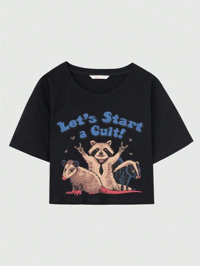 Vincenttrinidadart Women's Summer Slogan Raccoon Print Crew Neck Short Sleeve Casual T-Shirt