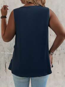 大码纯色拼布无袖褶皱背心，休闲日常穿着 - 彩色 - 查看 2