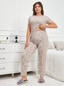 RueChic 2Pcs Plus Polyviscon Floral Printed PJ Set - Multicolor - View 1