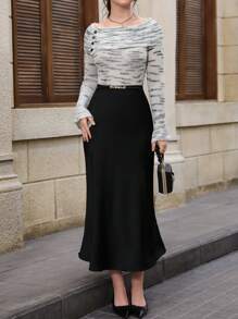 Aveloria Rosie Random Zebra Pattern Mohair Button Off-Shoulder Ruffled Collar Flare Sleeve Knit Sweater