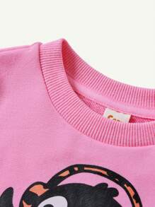 Cozy Pixies 2pcs Baby Girls' Casual Soft Knit Penguin Print Fuchsia Pullover Sweatshirt And Pants Set - Pink - View 4