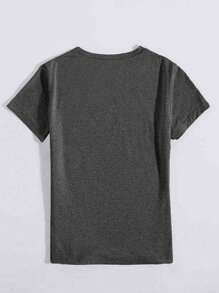 Calvaya 大码女式夏季字母和老虎印花圆领短袖休闲T恤图案上衣 - 深灰色 - 查看 2