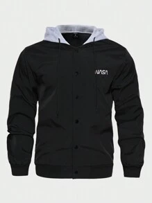 Manfinity Homme Chaqueta casual con capucha con cordón y mangas largas con estampado de letras para hombres