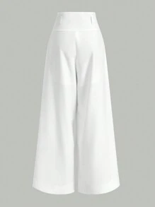 SHEIN Privé Pantalones blancos de pierna ancha y cintura alta para mujer - Blanco - Ver 4